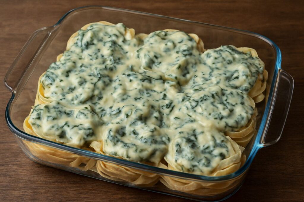 nidi di tagliatelle gratinati in preparazione