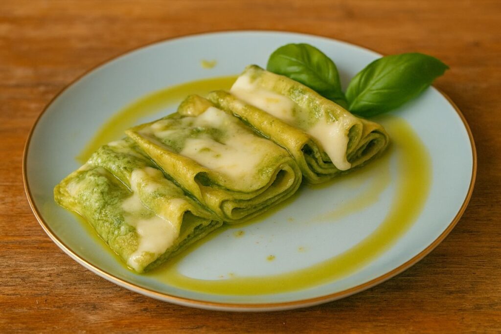 crepes con pesto e riccioli di taleggio in friggitrice ad aria