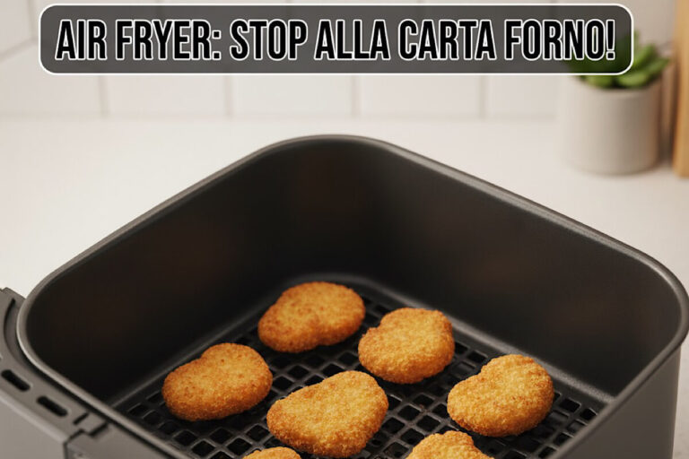 Stop alla carta forno (usata male) in friggitrice ad aria: la guida per evitare cibi “molli” e pulire in 10 secondi.