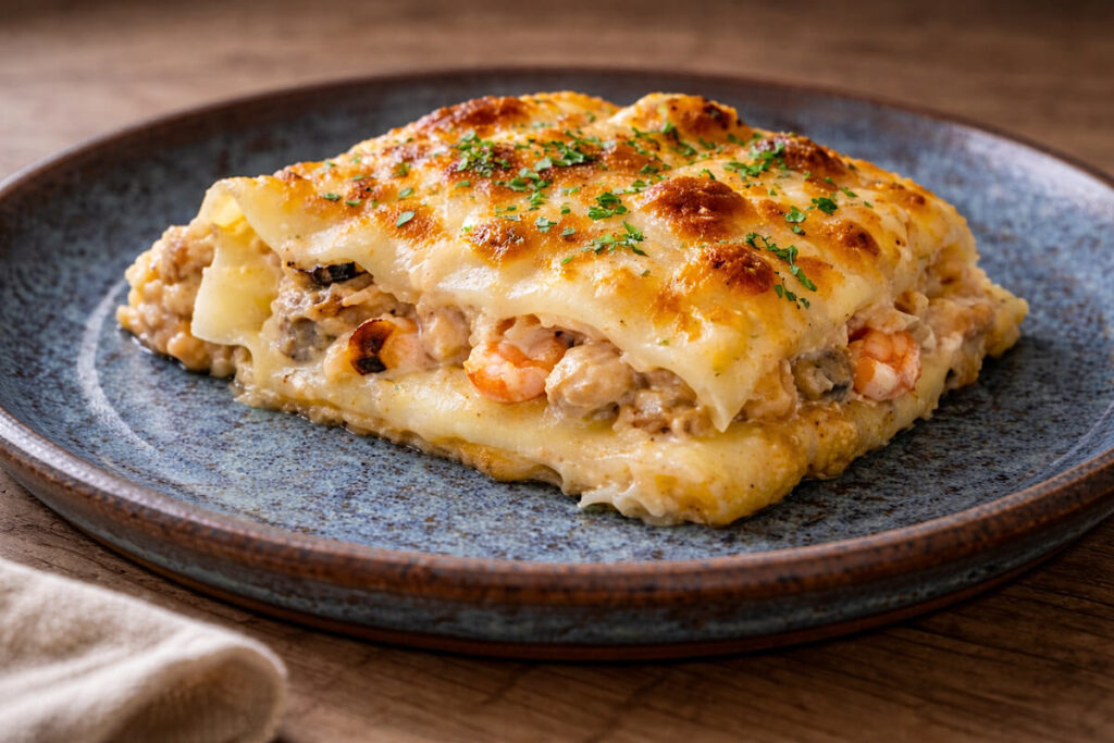Lasagne ai frutti di mare in friggitrice ad aria