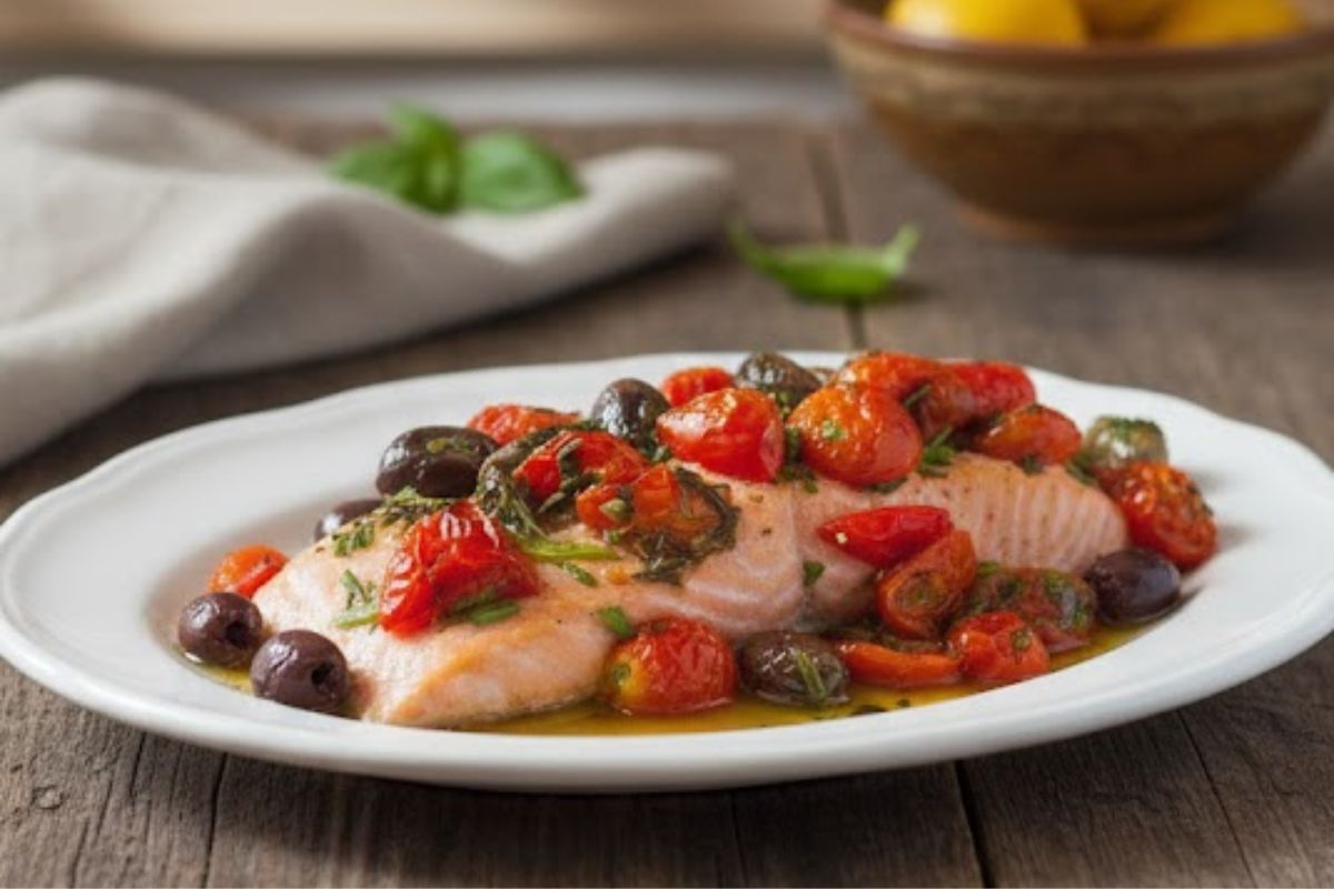 Salmone dal gusto mediterraneo in friggitrice ad aria, da fare con il trucco della barchetta