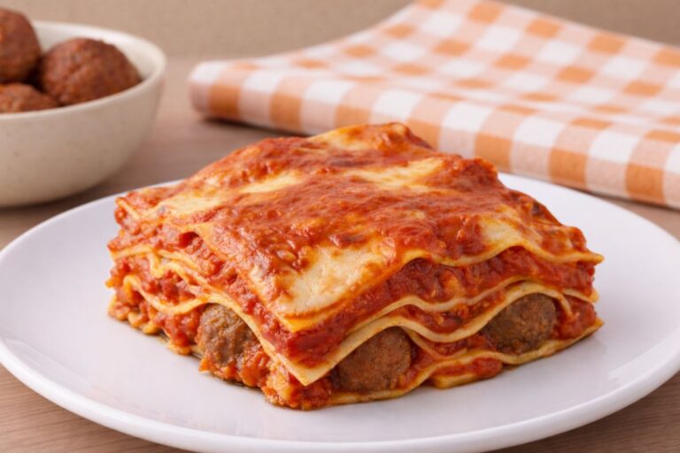 Il sugo ricco, con le polpettine, e il formaggio filante: è la lasagna di carnevale in friggitrice ad aria