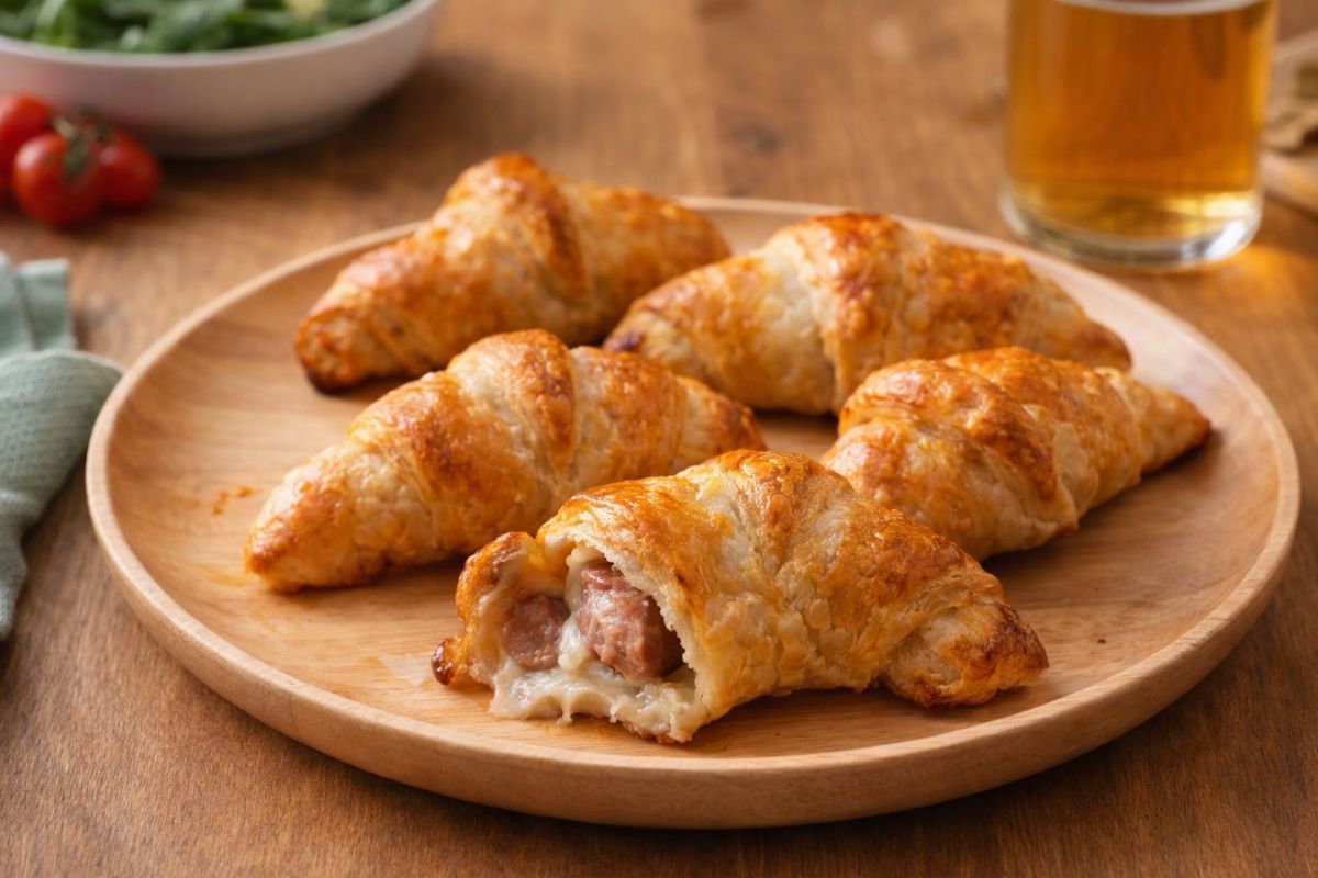 Aperitivo velocissimo in friggitrice ad aria: cornettini con salsiccia e taleggio. Così invitanti che spariranno in un secondo