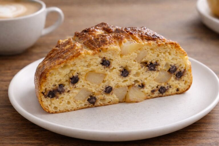 Colazione sana, ma gustosa con questo tortino proteico facilissimo in friggitrice ad aria, con pere e cioccolato