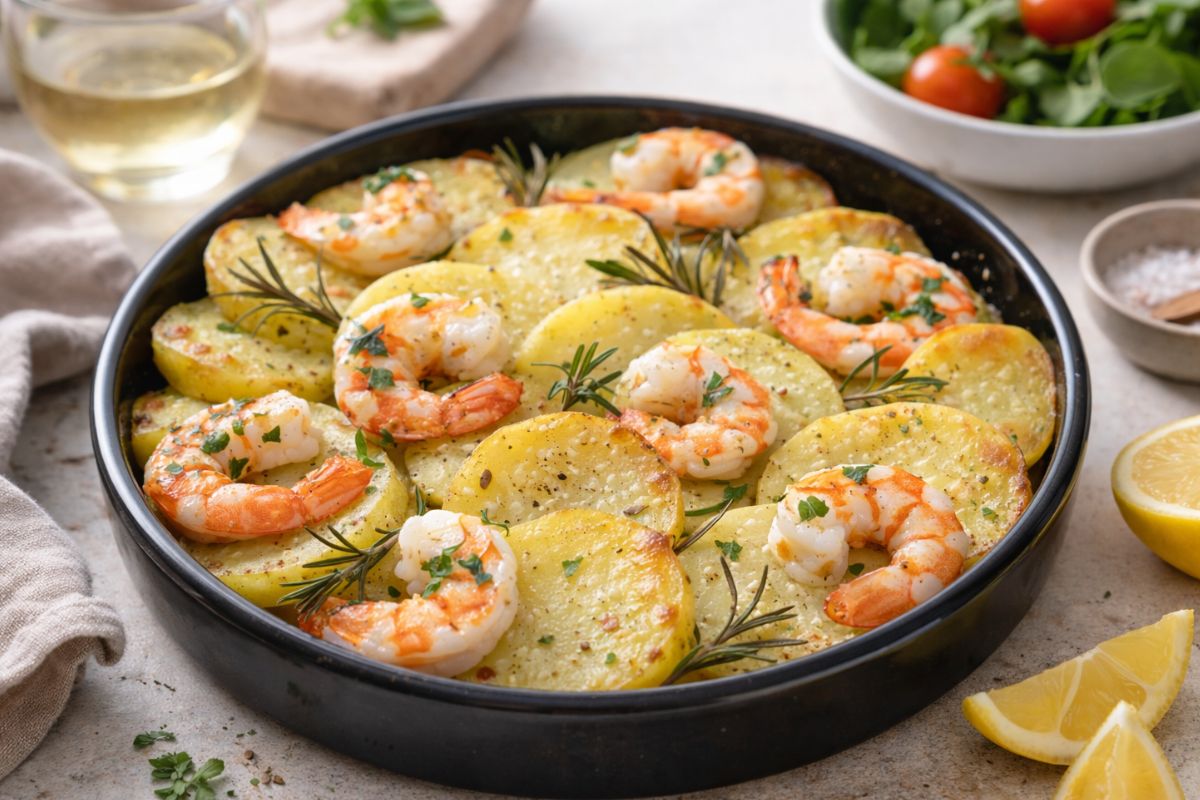 Ti risolviamo la cena in 30 minuti: gamberi e patate in friggitrice ad aria (con un trucco)