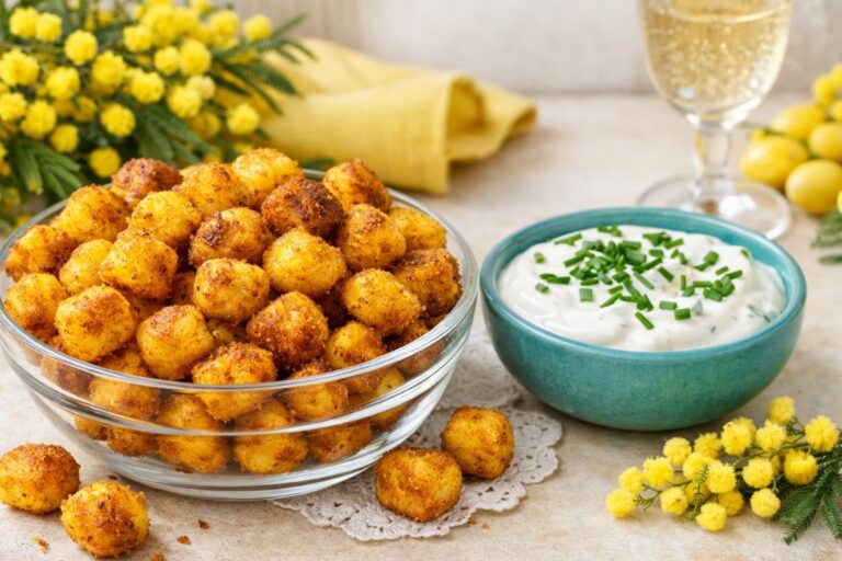 L’antipasto al volo per la Festa della Donna, gnocchi mimosa in friggitrice ad aria (e la salsina di accompagnamento è top)