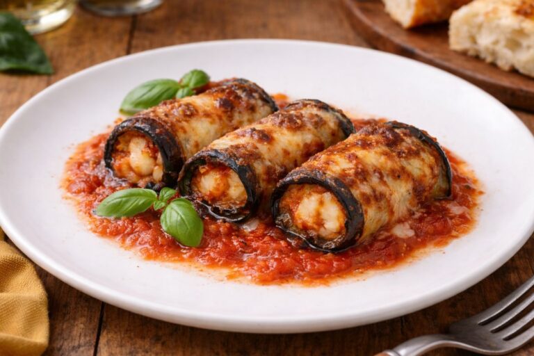 Con un cuore di scamorza e pomodoro: gli involtini di melanzane semplici in friggitrice ad aria
