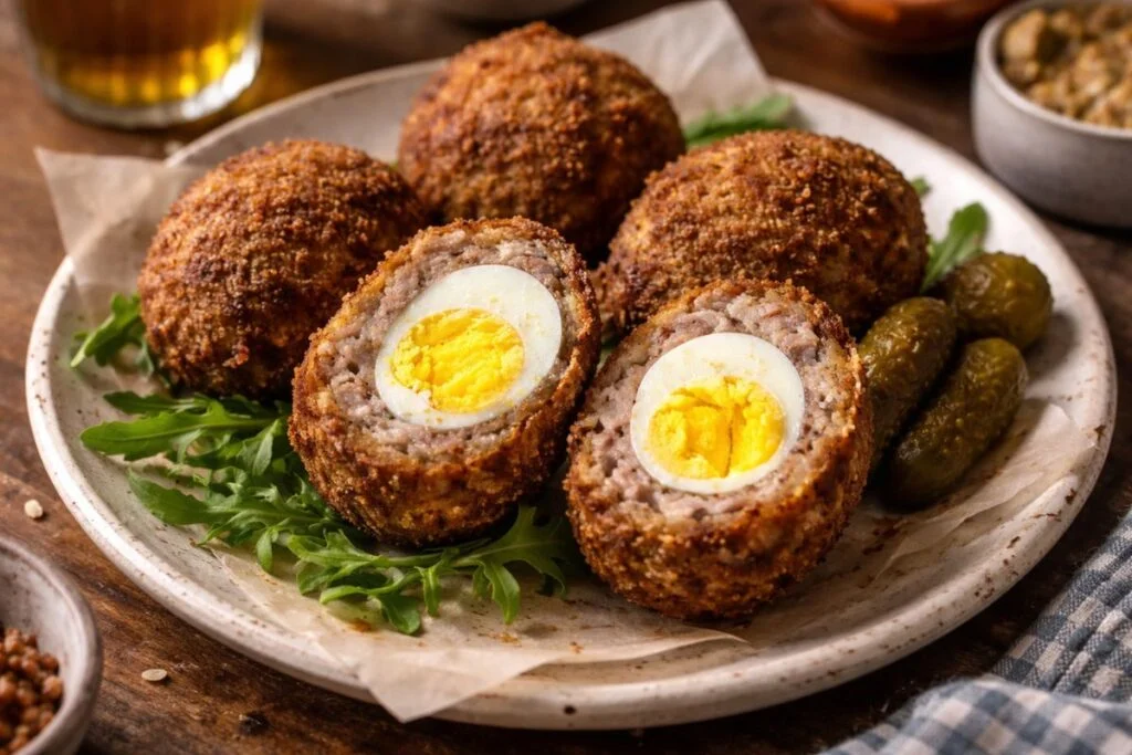 Uova alla scozzese con salsiccia in friggitrice ad aria