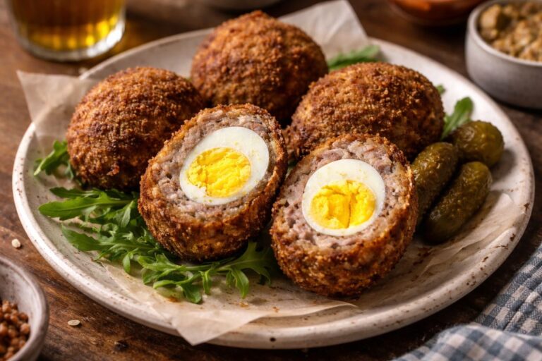 Sono le uova alla scozzese: prova quelle in friggitrice ad aria, con copertura di salsiccia
