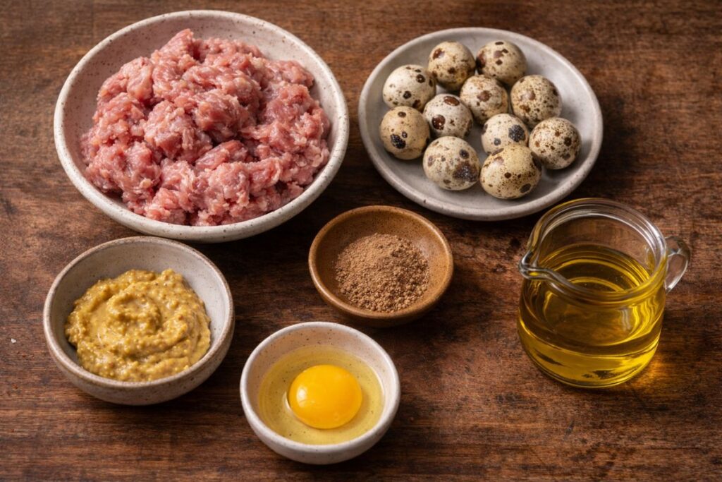 Uova alla scozzese con salsiccia in friggitrice ad aria, ingredienti