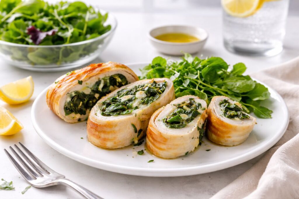 rotolo di tacchino filante con spinaci in friggitrice ad aria