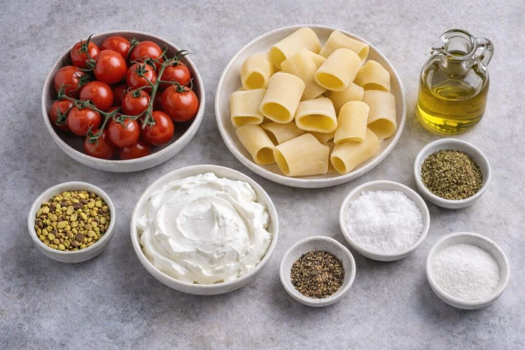 Pasta cremosa con pomodorini confit in friggitrice ad aria ingredienti Pasta cremosa con pomodorini confit in friggitrice ad aria, ingredienti