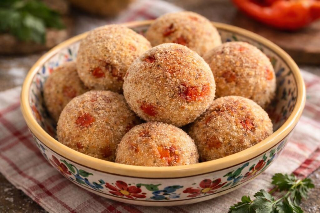 Polpette con patate e peperoni in friggitrice ad aria