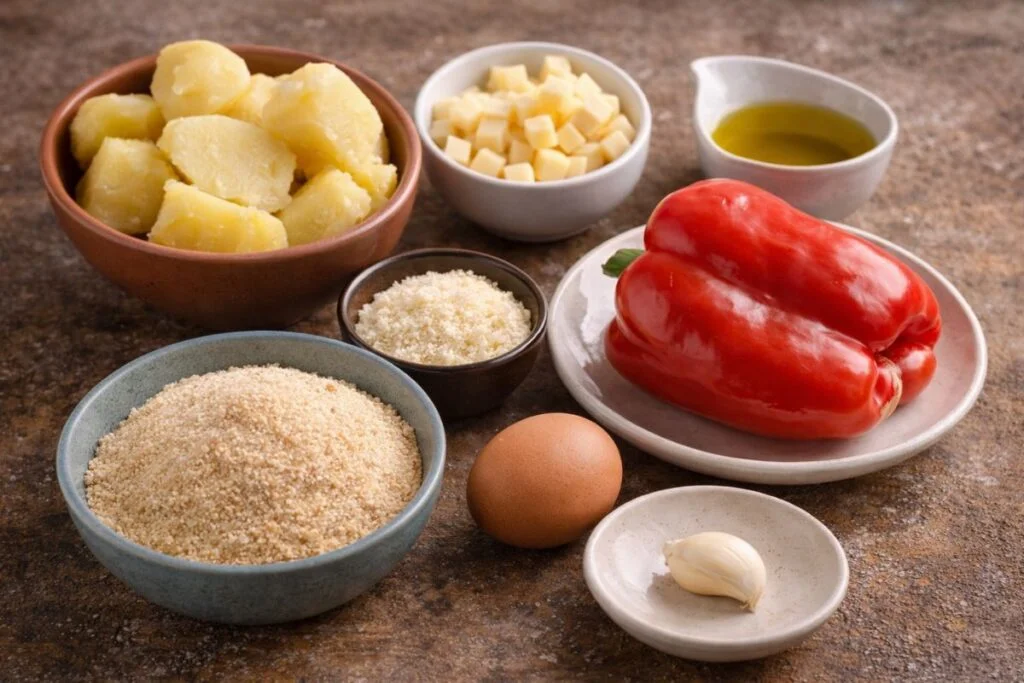 Polpette con patate e peperoni in friggitrice ad aria, ingredienti