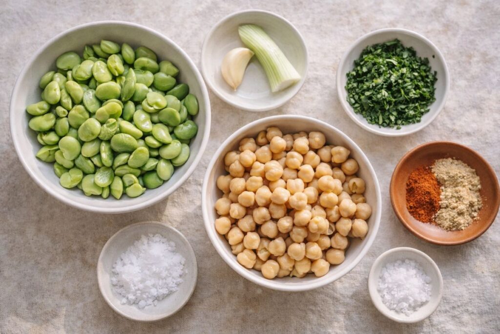 Polpettine di ceci e fave in friggitrice ad aria, ingredienti