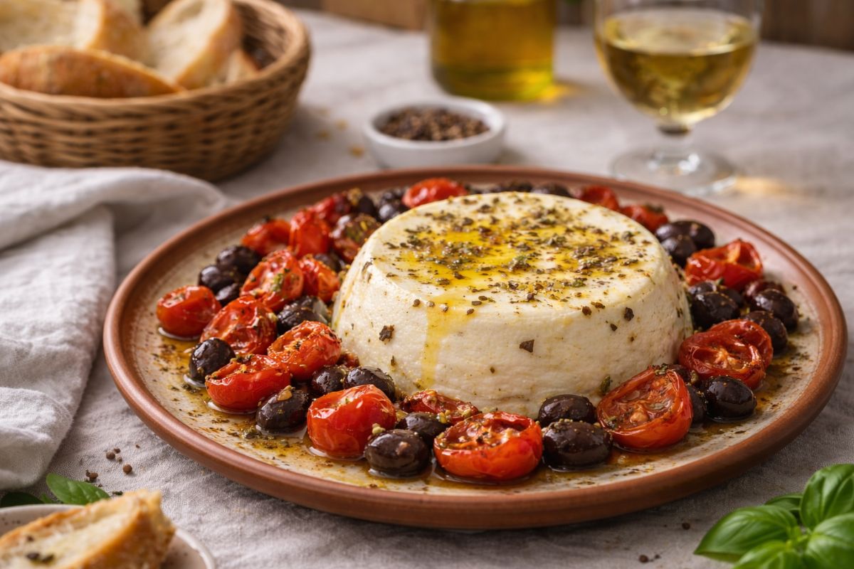 Antipasto da Re a casa tua, fatto in friggitrice ad aria: ricotta con pomodorini. Prepara il pane, sarà irresistibile
