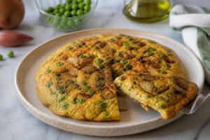 Frittata di piselli e cipolla in friggitrice ad aria