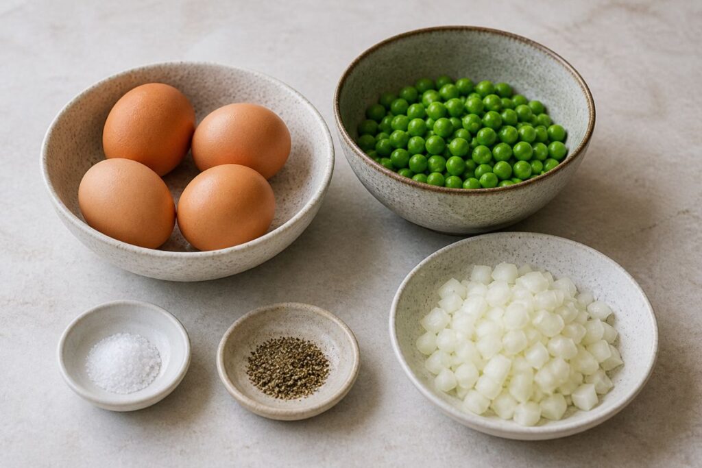 Frittata di piselli e cipolla in friggitrice ad aria, ingredienti