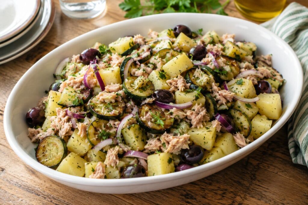 Insalata di zucchine cotte in friggitrice ad aria con patate e tonno