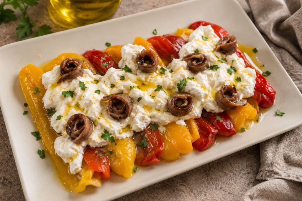 Peperoni con burrata e alici in friggitrice ad aria