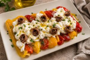 Peperoni con burrata e alici in friggitrice ad aria