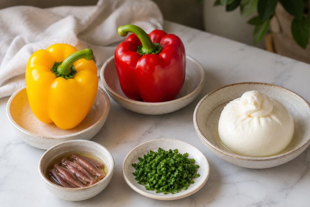 Peperoni con burrata e alici in friggitrice ad aria, ingredienti