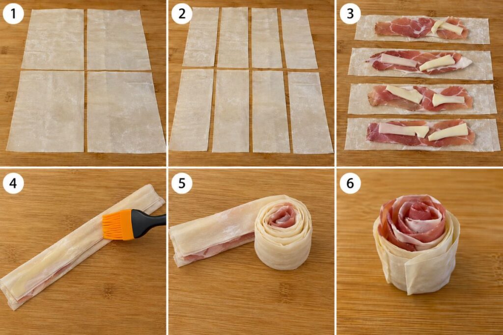 Rose di pasta fillo con speck e scamorza in friggitrice ad aria ingredienti Rose di pasta fillo con speck e scamorza in friggitrice ad aria, ingredienti