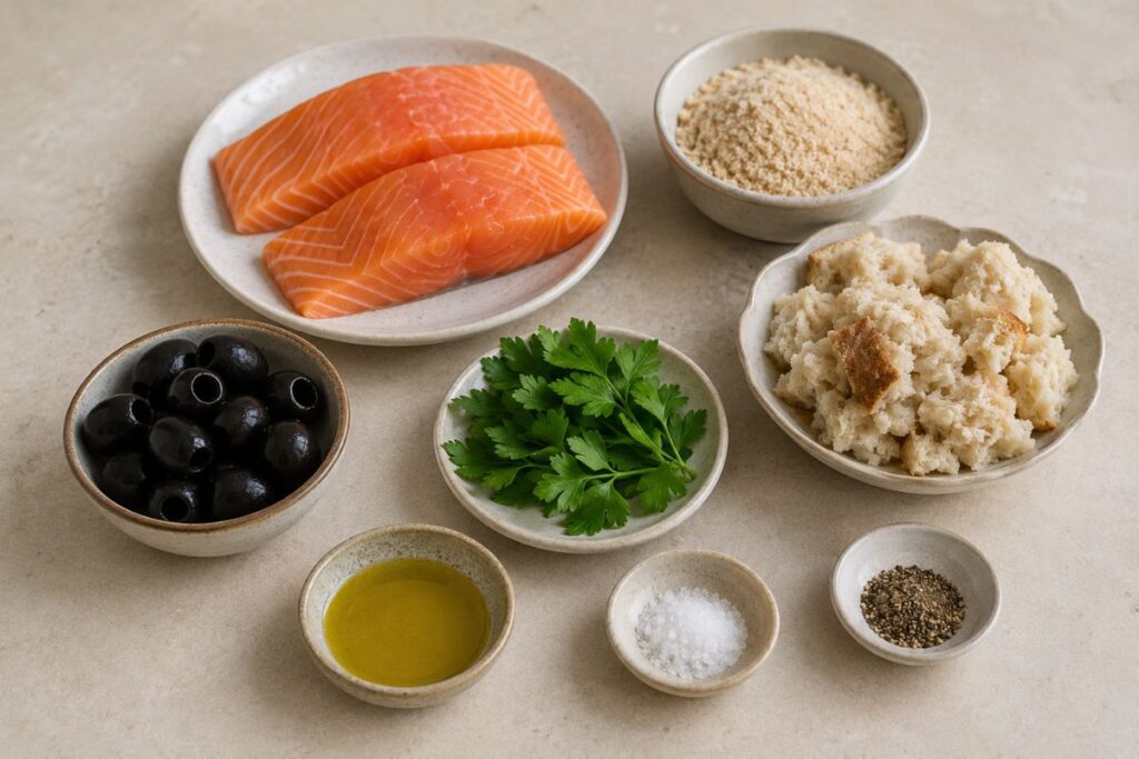 polpette salmone e olive in friggitrice ad aria, ingredienti