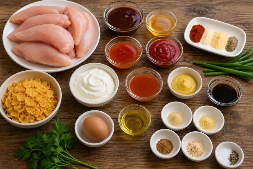 Chicken tenders croccanti con glassa piccante al miele in friggitrice ad aria, ingredienti