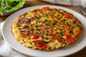 Frittata con fiocchi di latte, zucchine e pomodorini in friggitrice ad aria