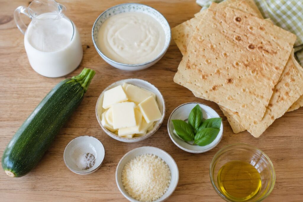 Lasagna di pane carasau con crema di zucchine, provola e besciamella in friggitrice ad aria ingredienti