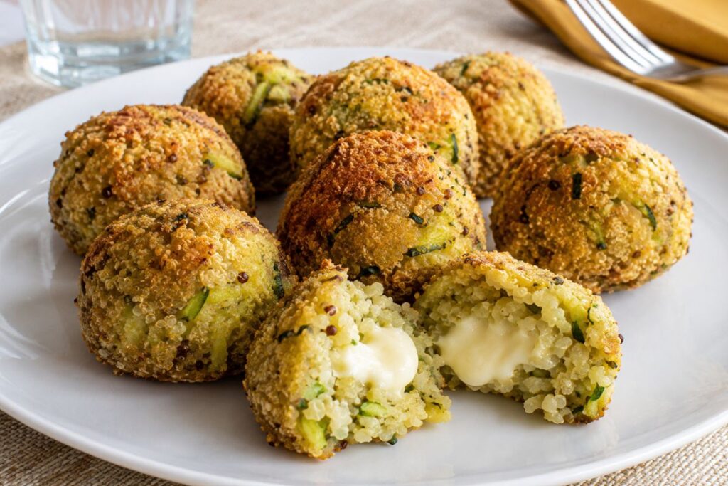 Polpette di quinoa e zucchine con cuore di stracchino in friggitrice ad aria