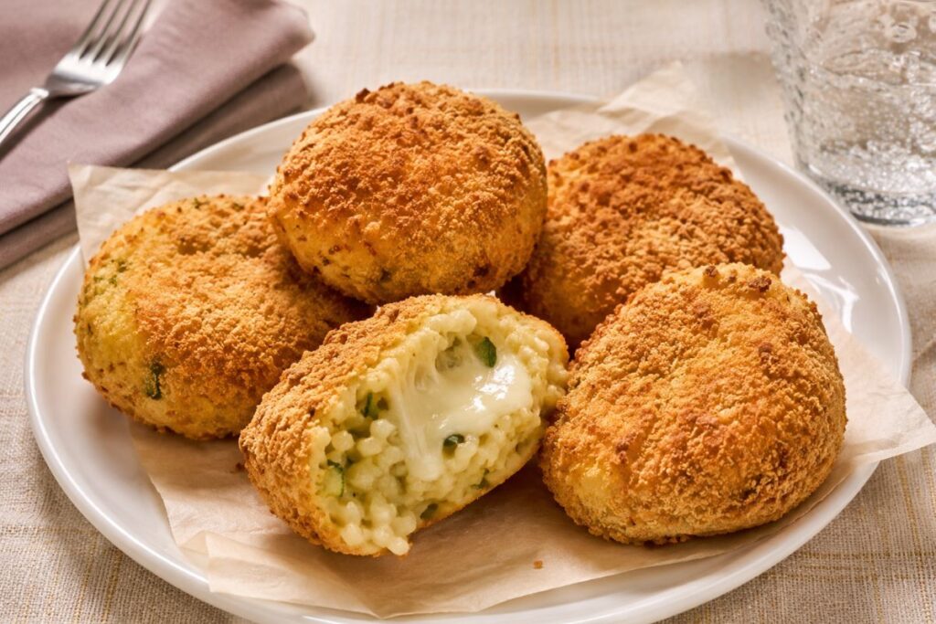Polpette di risotto alle zucchine con mozzarella in friggitrice ad aria