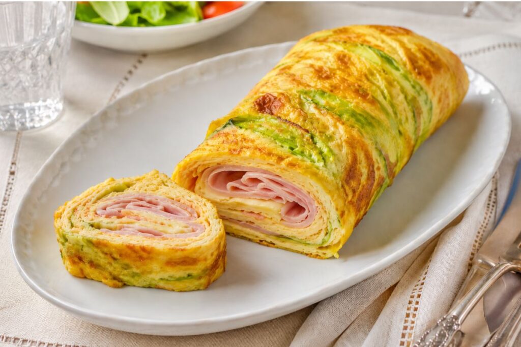 Rotolo ai fiori di zucca farcito con cotto in friggitrice ad aria