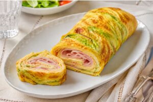 Rotolo ai fiori di zucca farcito con cotto in friggitrice ad aria