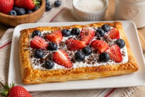 Sfoglie dolci con yogurt al cocco, frutta e cioccolato in friggitrice ad aria