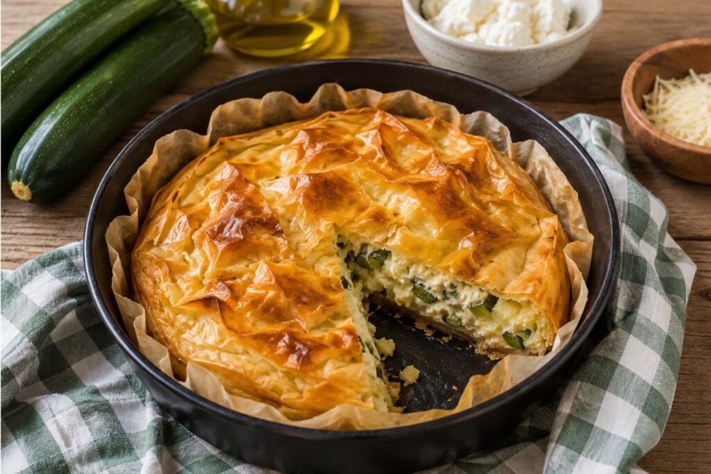 Torta salata di pasta fillo con ricotta e zucchine in friggitrice ad aria