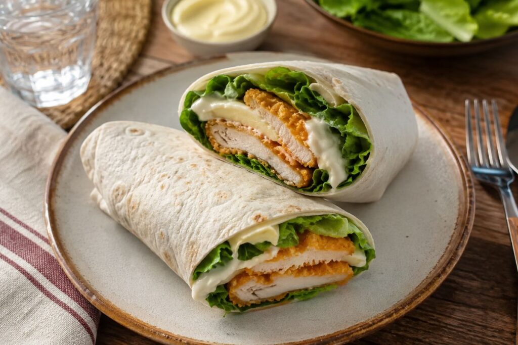 Wrap con pollo croccante, brie e lattuga in friggitrice ad aria