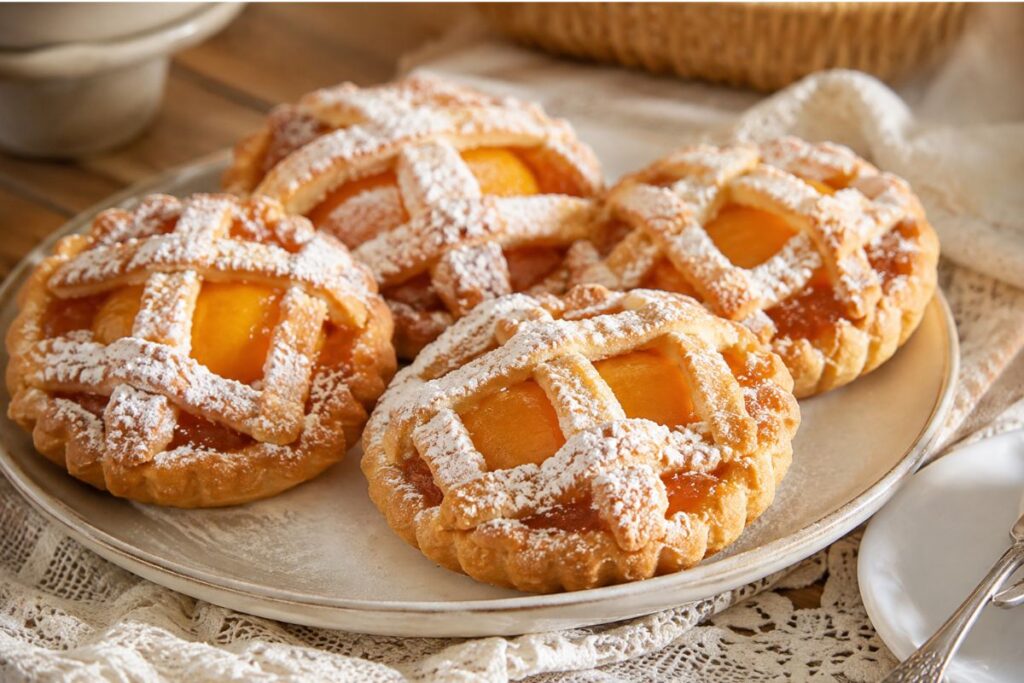 Crostatine morbide con marmellata e pesche sciroppate in friggitrice ad aria