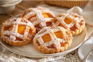 Crostatine morbide con marmellata e pesche sciroppate in friggitrice ad aria