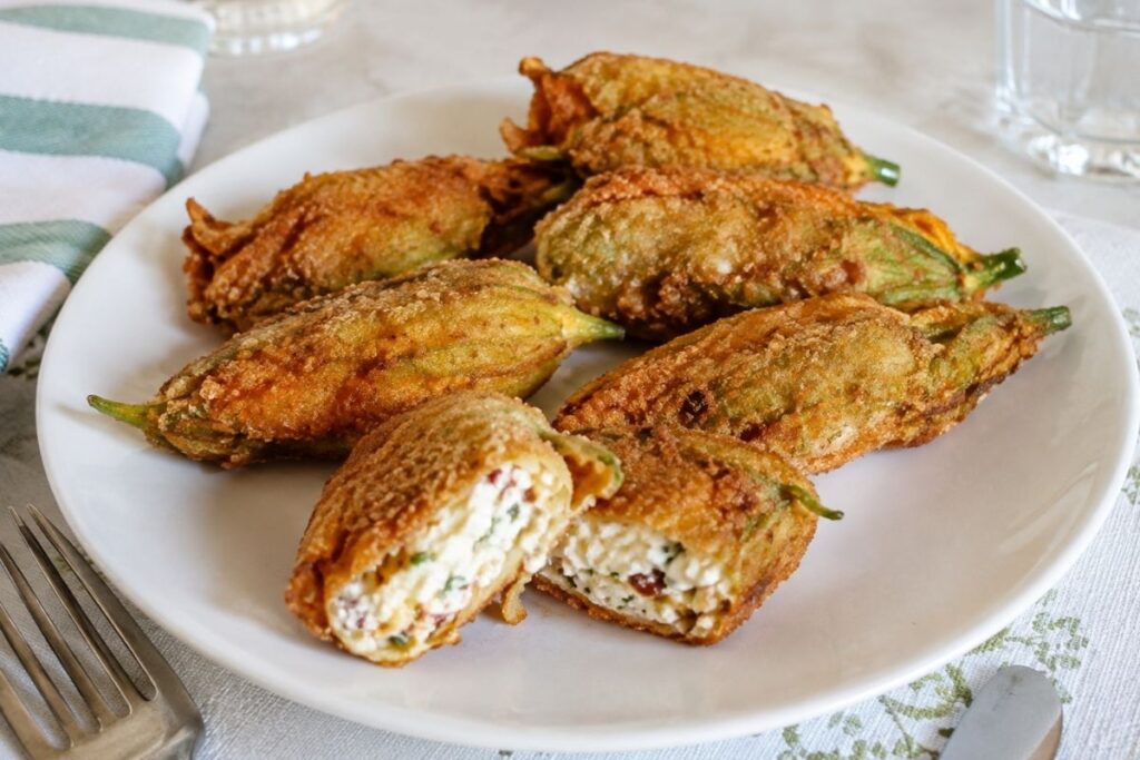 Fiori di zucca ripieni di ricotta in friggitrice ad aria