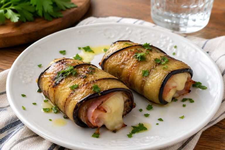 Sembrano semplici involtini di melanzane in friggitrice ad aria, ma rivelano una farcitura gustosa e filante tutta da scoprire