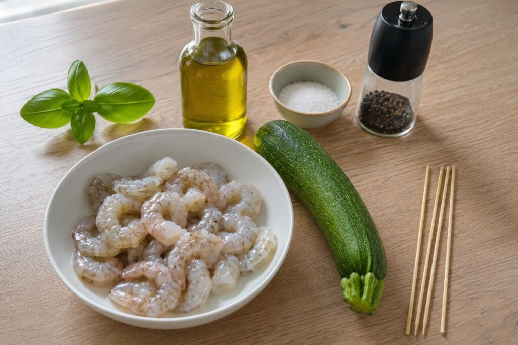 Spiedini di gamberi e zucchine in friggitrice ad aria, ingredienti