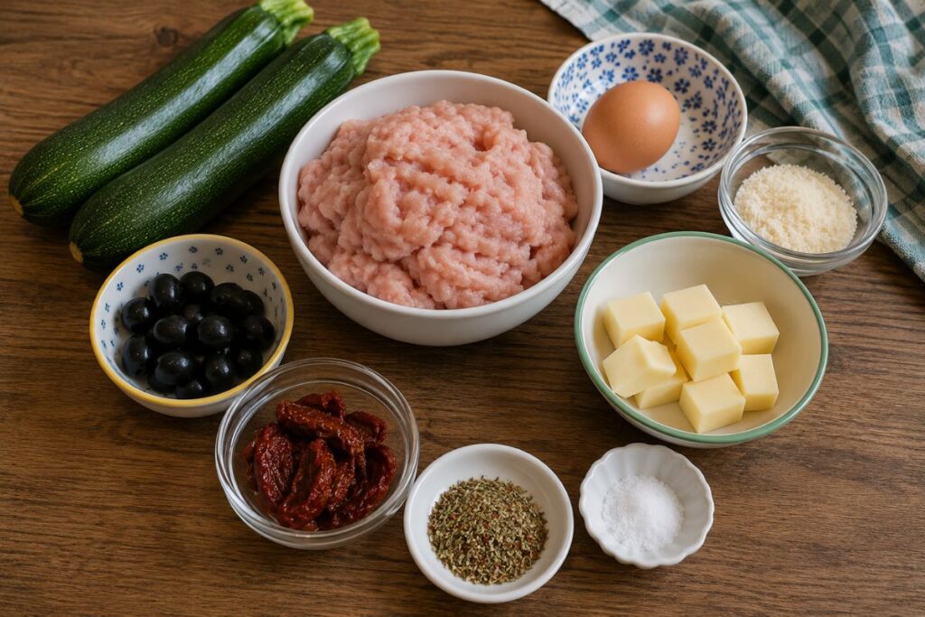 Spiedini di polpette di pollo avvolte nelle zucchine in friggitrice ad aria ingredienti Spiedini di polpette di pollo avvolte nelle zucchine in friggitrice ad aria, ingredienti