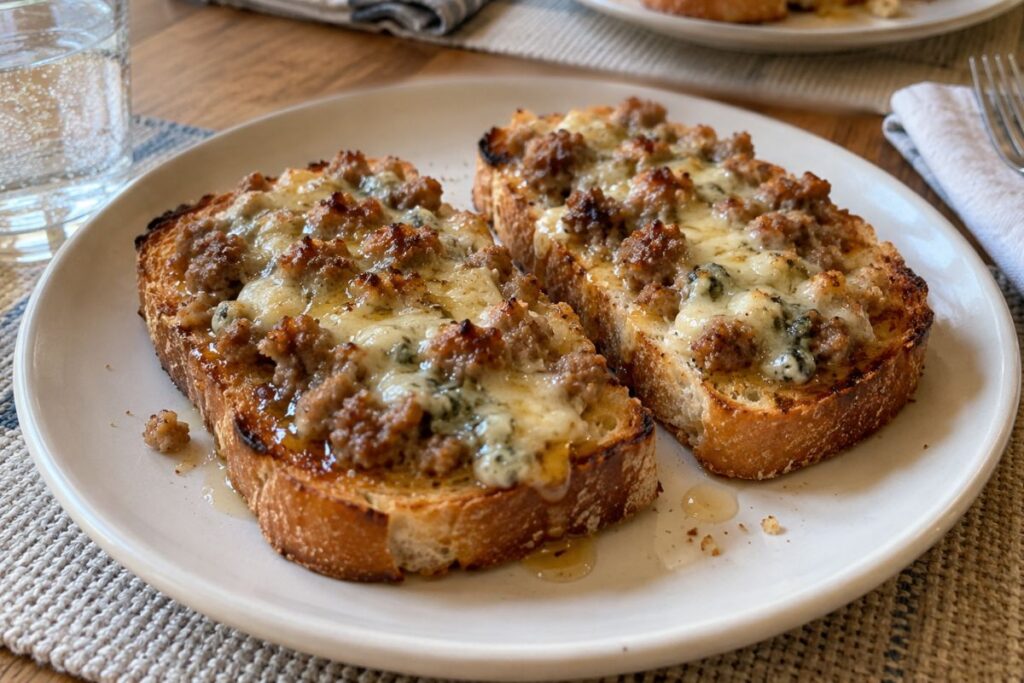 Crostoni salsiccia, gorgonzola e miele in friggitrice ad aria