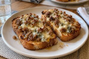 Crostoni salsiccia, gorgonzola e miele in friggitrice ad aria