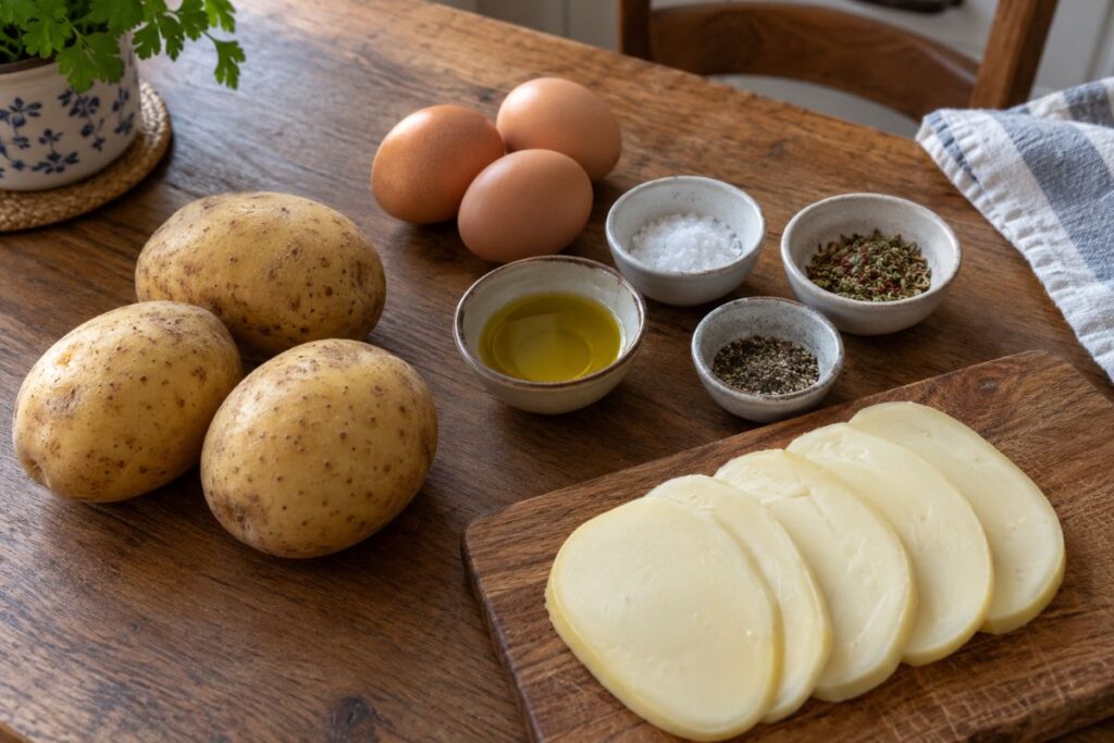 Frittata di patate e formaggio in friggitrice ad aria, ingredienti