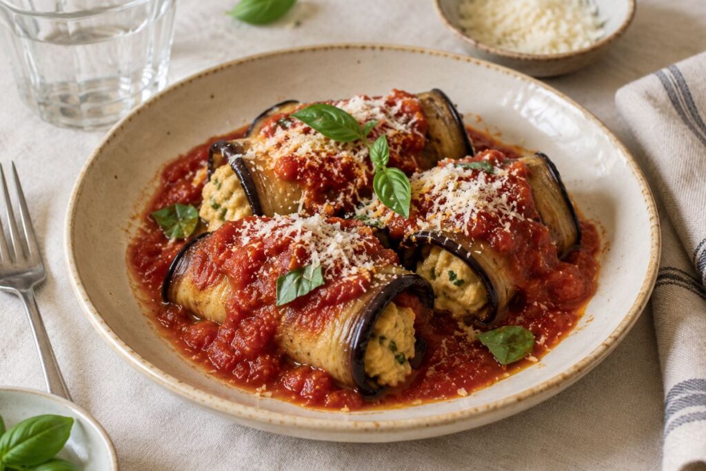 Involtini di melanzane con crema di ceci in friggitrice ad aria