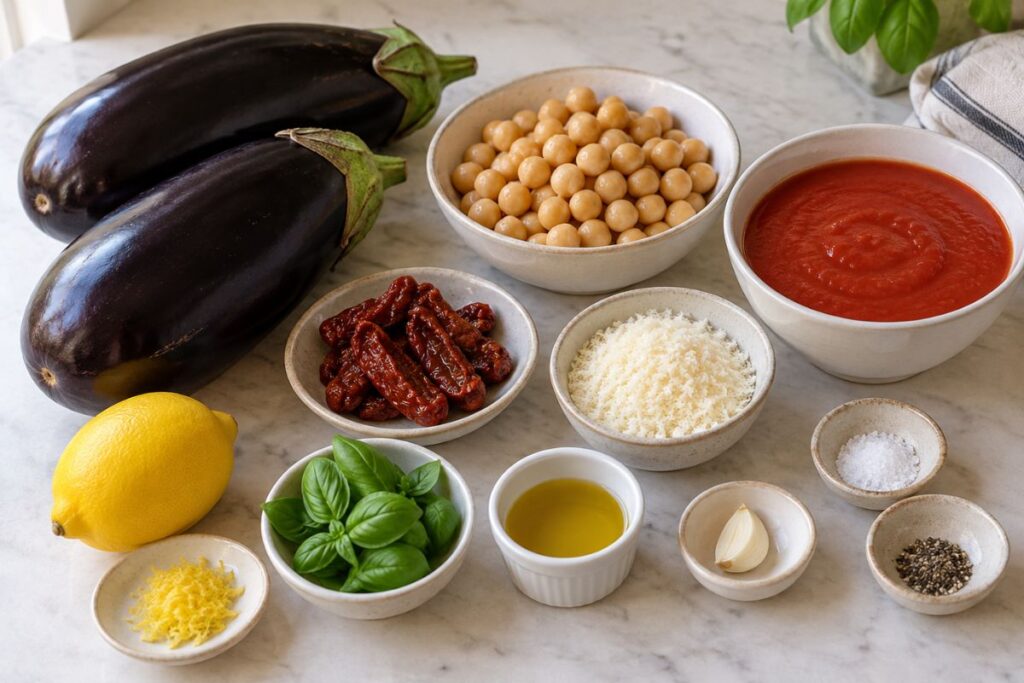 Involtini di melanzane con crema di ceci in friggitrice ad aria, ingredienti