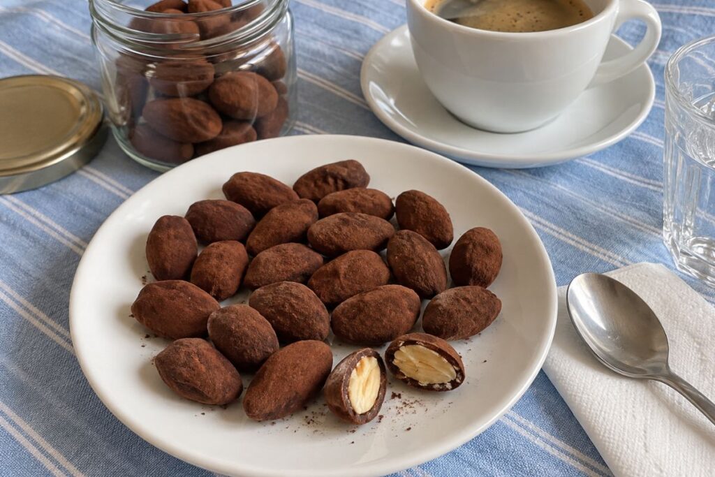 Mandorle al cioccolato e cacao in friggitrice ad aria